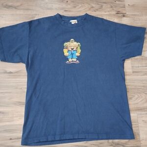 Vintage To The Edge Tuff Guy Graphic T Shirt - Blue - Funny / 2 Sided - Size L